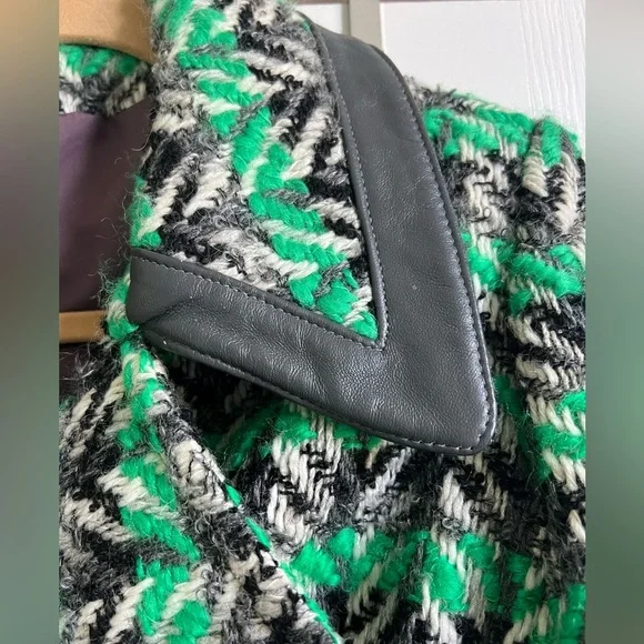 Vintage Leather-trimmed Wool Coat, 1970s - Picture 4 of 11